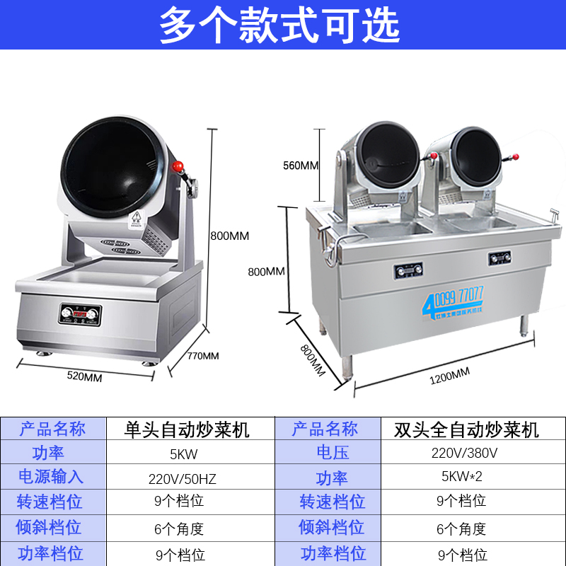 单头、双头、三头全自动滚筒旋转炒菜机